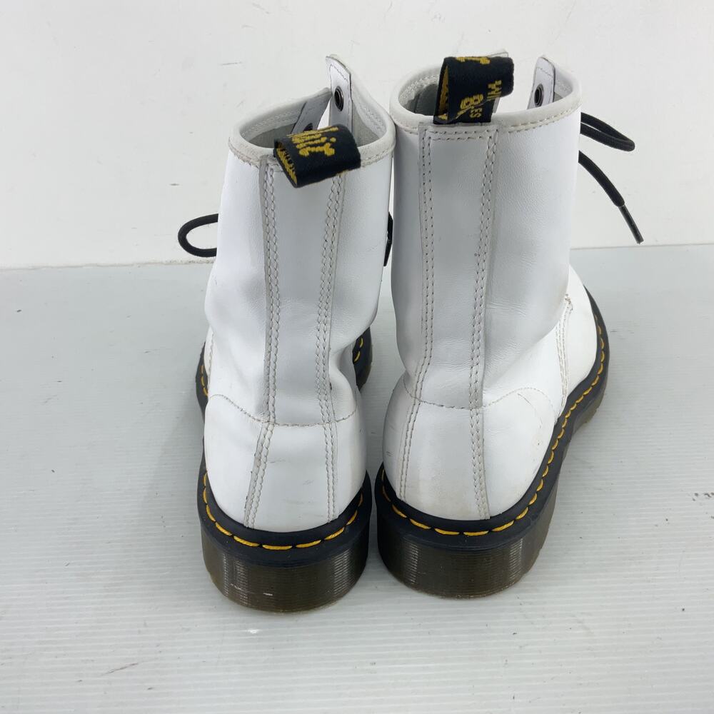 Dr. Martens White Leather 8-Eye Lace-Up Combat Boots with Black Laces - Picture 3 of 7